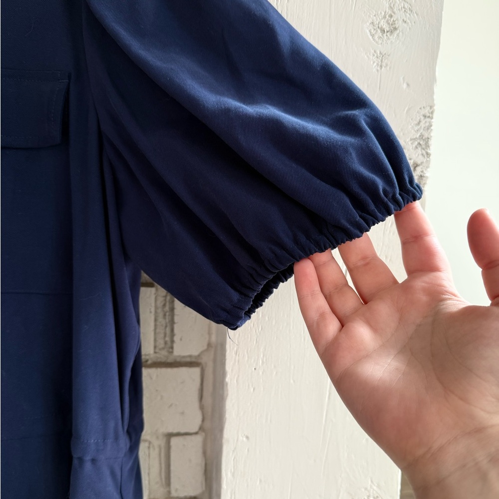 NWT Lands’ End Navy Button Front Midi Dress‎ Tie Waist Puff Sleeve Classic - Picture 4 of 13